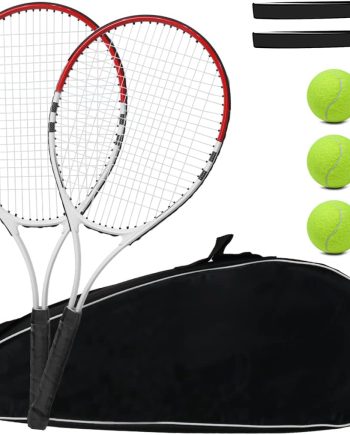 Tennis Racket Pre-Strung Lightweight 27 Inch Racquet Recreational Adult Rackets for Men Women Students Training Tennis Starter Kit with Balls,Carry Bag and Overgrips
