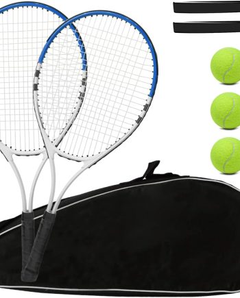 Tennis Racket Pre-Strung Lightweight 27 Inch Racquet Recreational Adult Rackets for Men Women Students Training Tennis Starter Kit with Balls,Carry Bag and Overgrips