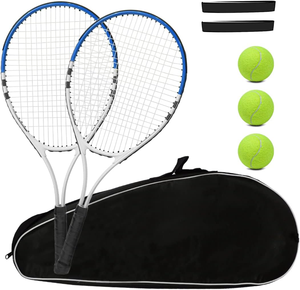 Tennis Racket Pre-Strung Lightweight 27 Inch Racquet Recreational Adult Rackets for Men Women Students Training Tennis Starter Kit with Balls,Carry Bag and Overgrips