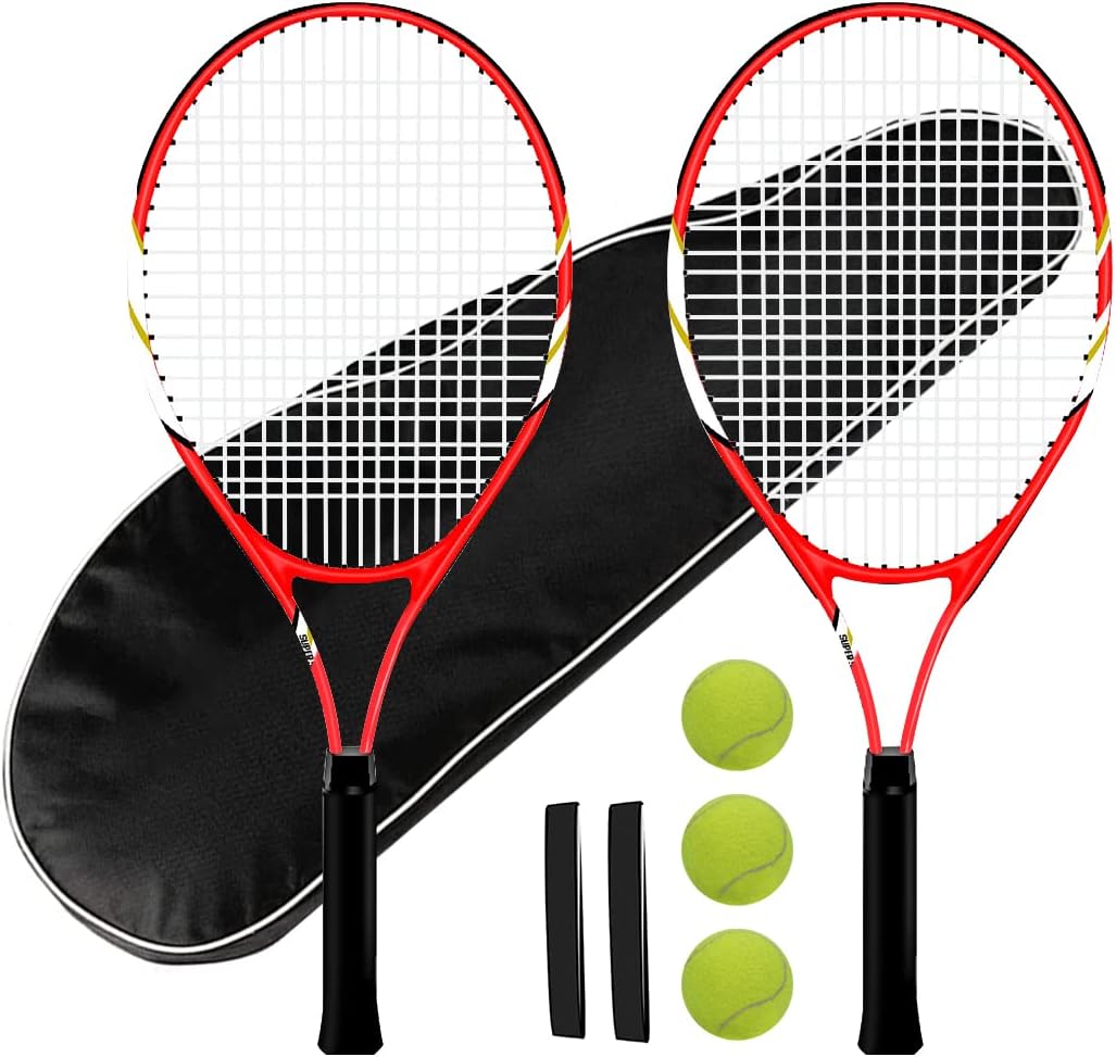 Tennis Rackets 2 Players Recreational for Beginners,Pre-Strung 27 Inch Light Adult Racquet Set for Women Men with Tennis Balls,Overgrips and Carry Bag
