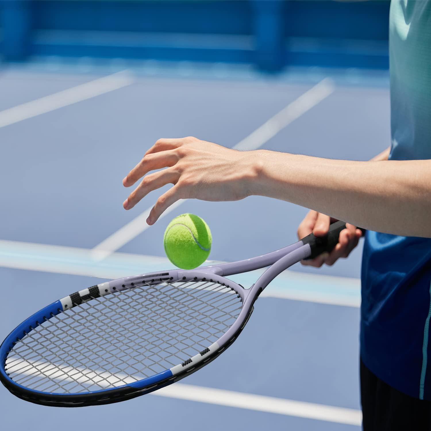 Tennis Racket Pre-Strung Lightweight 27 Inch Racquet Recreational Adult Rackets for Men Women Students Training Tennis Starter Kit with Balls,Carry Bag and Overgrips