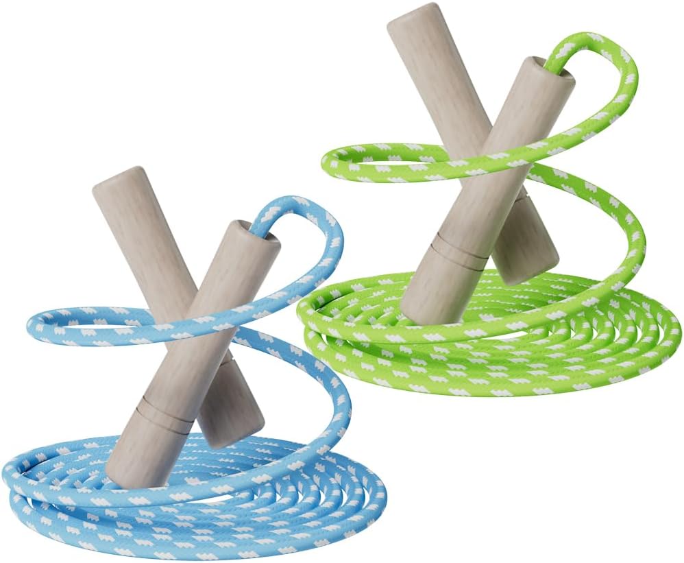 Cotton Jump Rope for Kids - Wooden Handle - Adjustable Cotton Braided Fitness Skipping Rope - Outdoor Fun Activity, Great Party Favor, Exercise Activity, Pack of 2