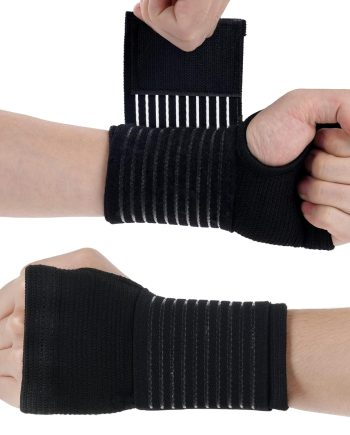 Wrist Brace, 2 Pack Elastic Wrist Support with Strap, Wrist Compression Wrap Adjustable Wrist Strap Relieves Wrist Pain, Tendonitis, Use for Men and Women, Right & (Black)