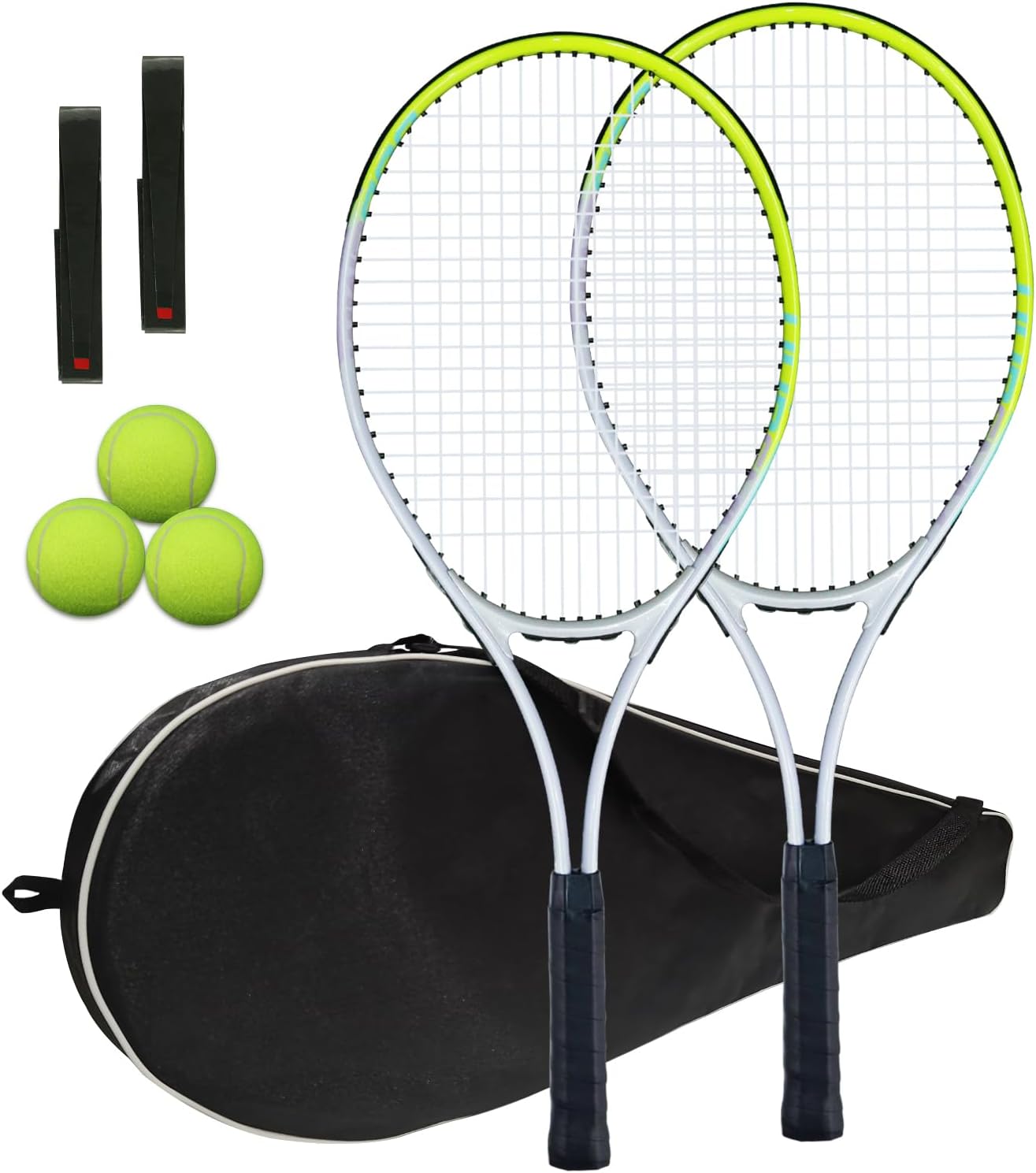 Tennis Racket Pre-Strung Lightweight 27 Inch Racquet Recreational Adult Rackets for Men Women Students Training Tennis Starter Kit with Balls,Carry Bag and Overgrips