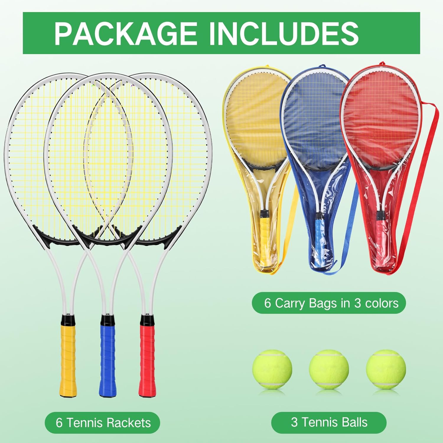 Tennis Rackets for Adult Recreational 6 Players 27'' Tennis Racket Set with 3 Balls Lightweight Tennis Rackets Bulk for Women Men Tennis Training and Beginner with Overgrip and Bag
