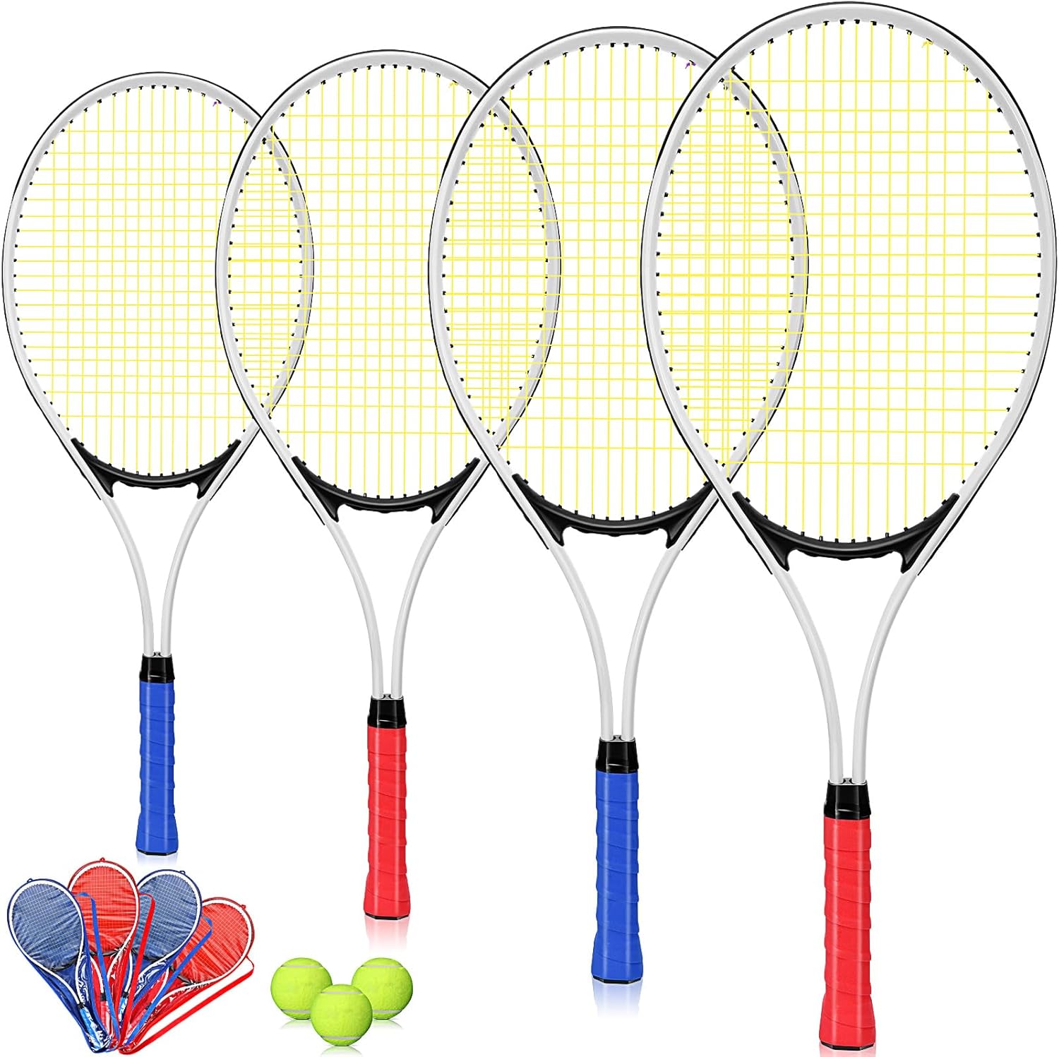 4 Pcs Tennis Rackets for Adult Recreational 4 Players 27" Tennis Racquet Lightweight Tennis Racket with 3 Tennis Balls for Training Beginners with Overgrips Carry Bag