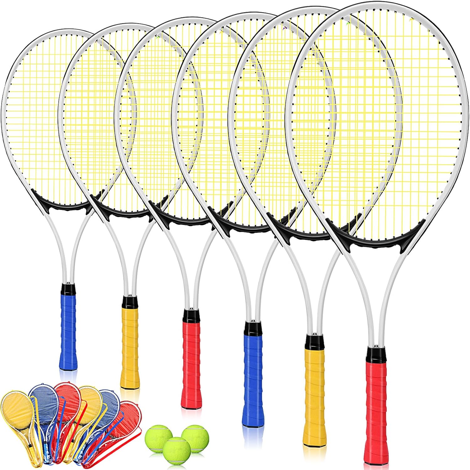 Tennis Rackets for Adult Recreational 6 Players 27'' Tennis Racket Set with 3 Balls Lightweight Tennis Rackets Bulk for Women Men Tennis Training and Beginner with Overgrip and Bag